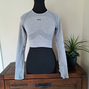 Gymshark Flex Sports Crop Top Grey Size Small Active Top Long Sleeved